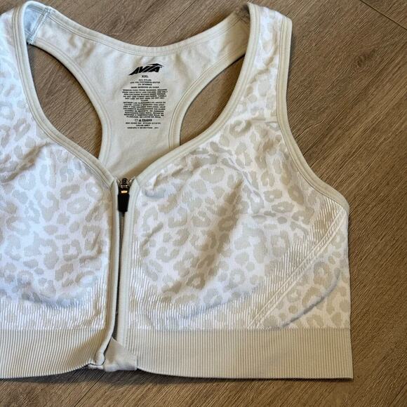 Avia Zip Front Sports Bra XXL Leopard Print Light Grey Racerback Style AV18191 - Picture 4 of 13